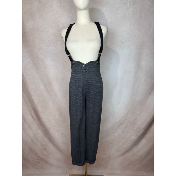 Vintage Pants with Suspenders Houndstooth 1980s 1990s Size Small Grunge Goth Alt - Picture 1 of 9